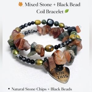 Mixed Natural Stone Coil Bracelet | “I GOT THIS” Heart Charm - New